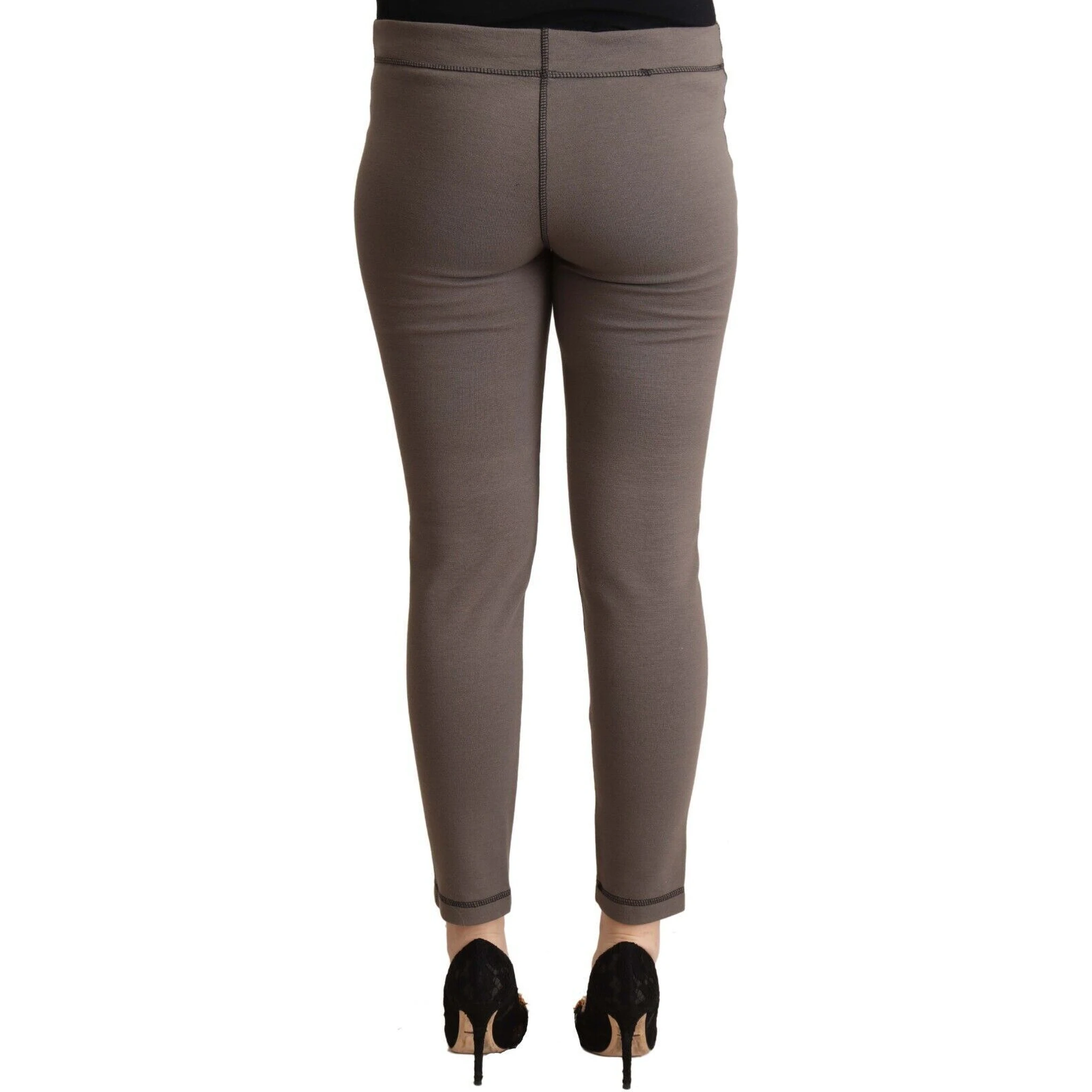 Gray Cotton Mid Waist Stretch Leggings Cropped Pants