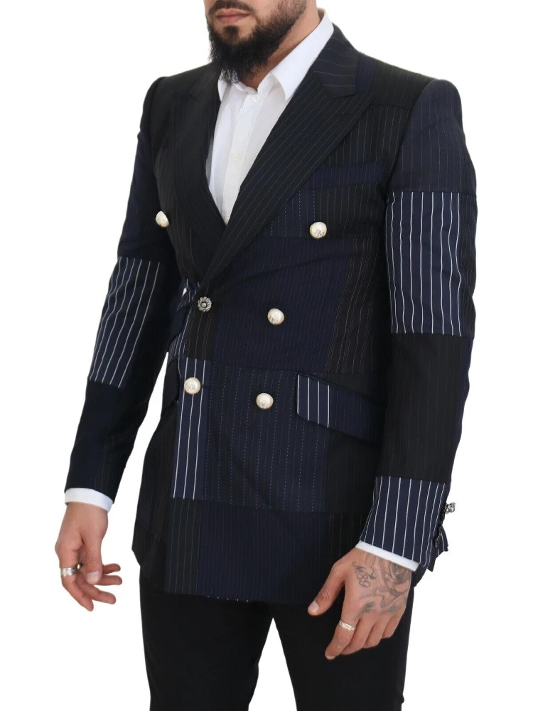 Blue Wool Patchwork Double Breasted Blazer alternative