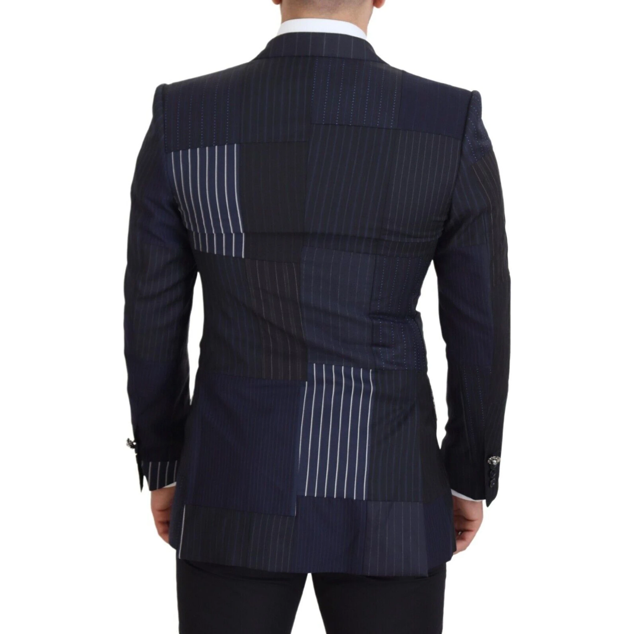 Blue Wool Patchwork Double Breasted Blazer