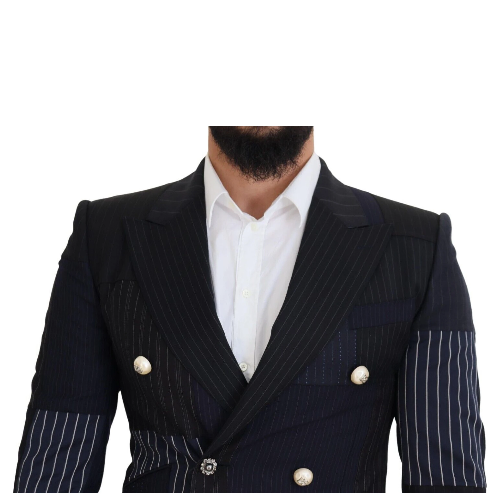 Blue Wool Patchwork Double Breasted Blazer