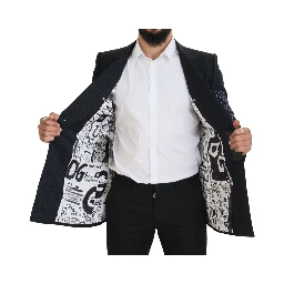 Blue Wool Patchwork Double Breasted Blazer