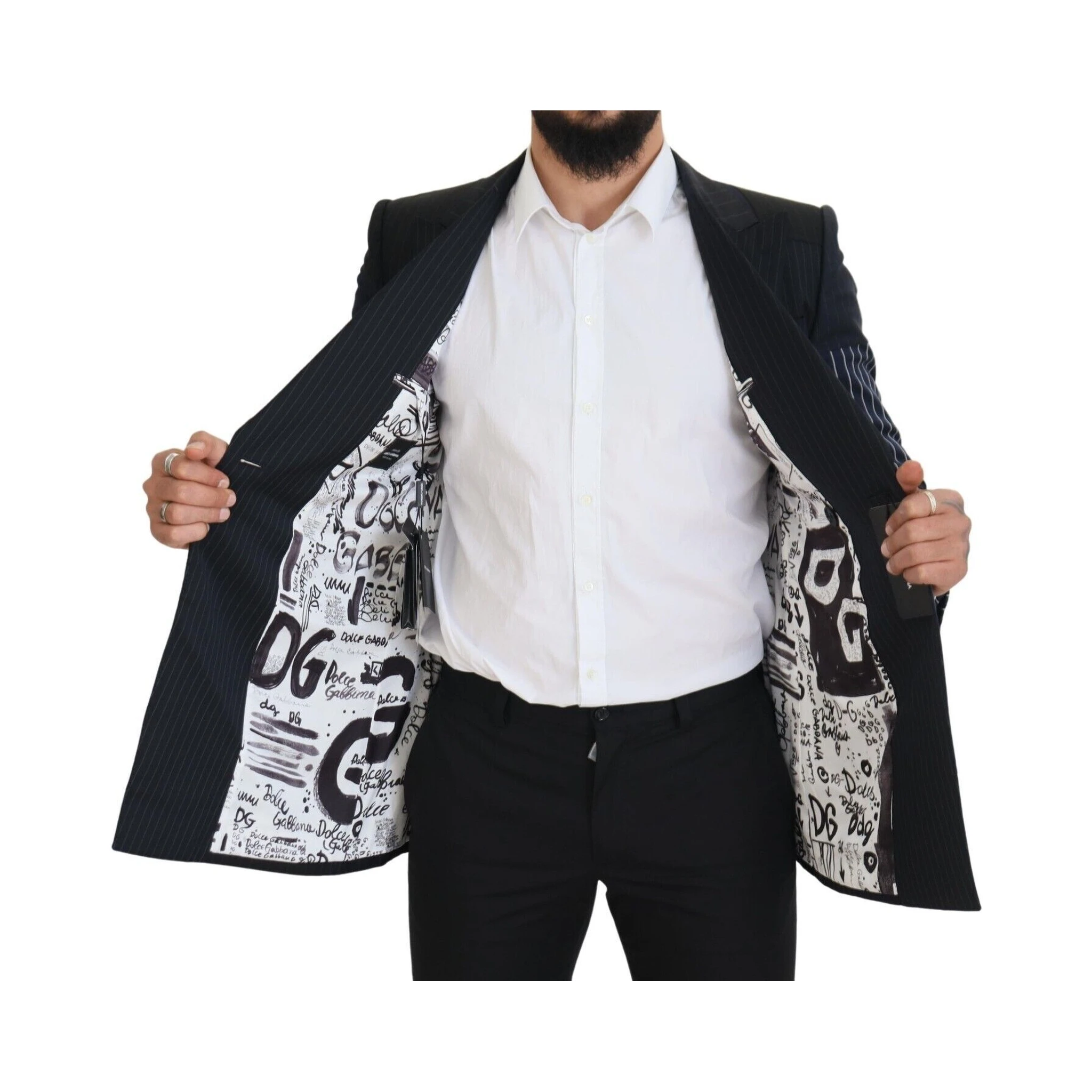 Blue Wool Patchwork Double Breasted Blazer