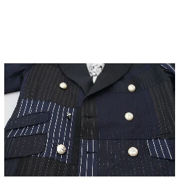 Blue Wool Patchwork Double Breasted Blazer