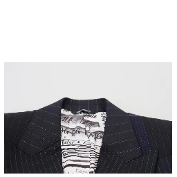 Blue Wool Patchwork Double Breasted Blazer
