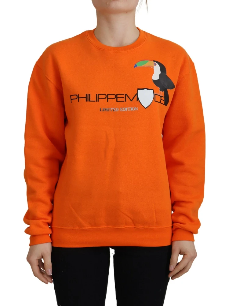 Orange Printed Long Sleeves Pullover Sweater