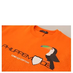 Orange Printed Long Sleeves Pullover Sweater