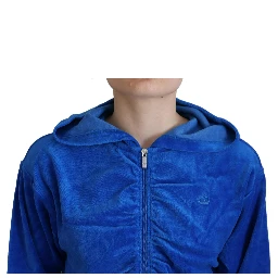 Blue Cotton Full Zip Cropped Hooded Sweatshirt Sweater