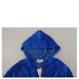 Blue Cotton Full Zip Cropped Hooded Sweatshirt Sweater