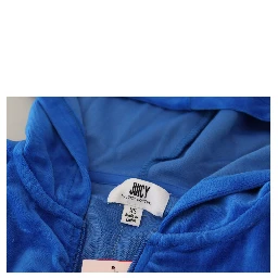 Blue Cotton Full Zip Cropped Hooded Sweatshirt Sweater