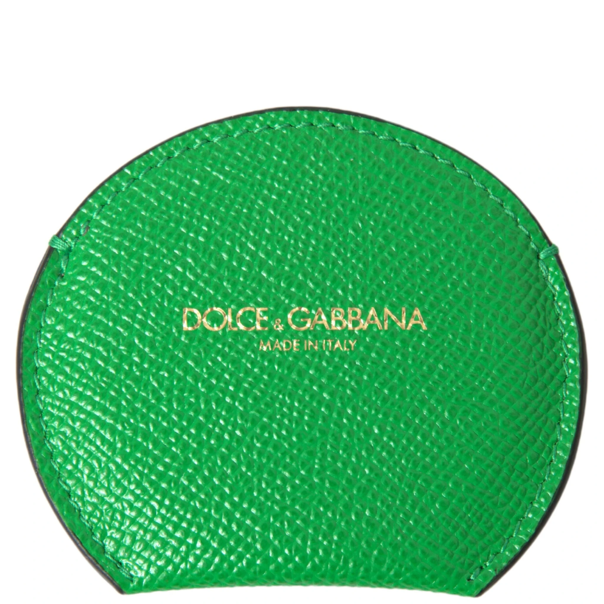 Green Calfskin Leather Round Logo Hand Mirror Holder
