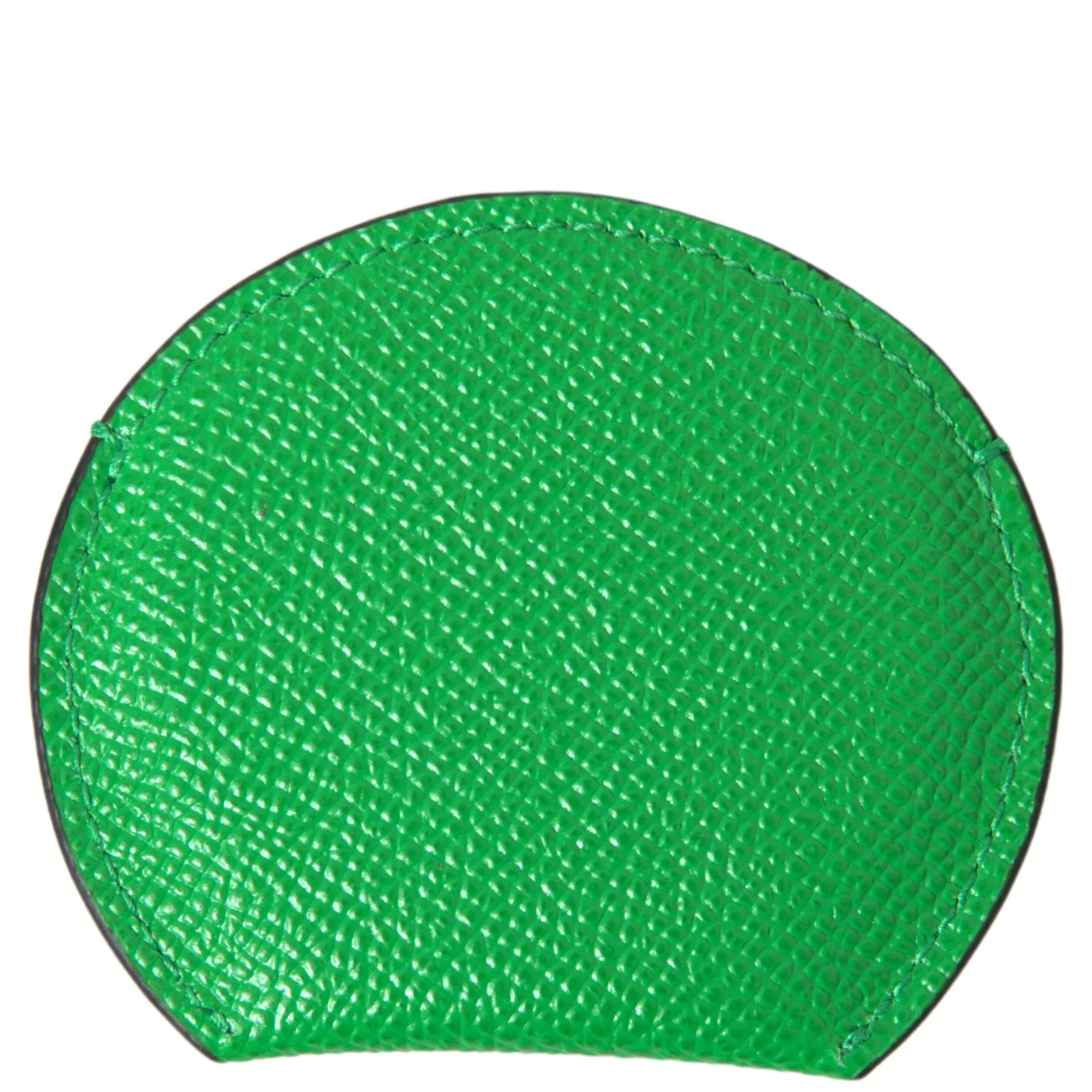 Green Calfskin Leather Round Logo Hand Mirror Holder