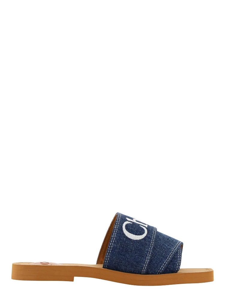 Denim Blue Cotton Slides Woody Sandals