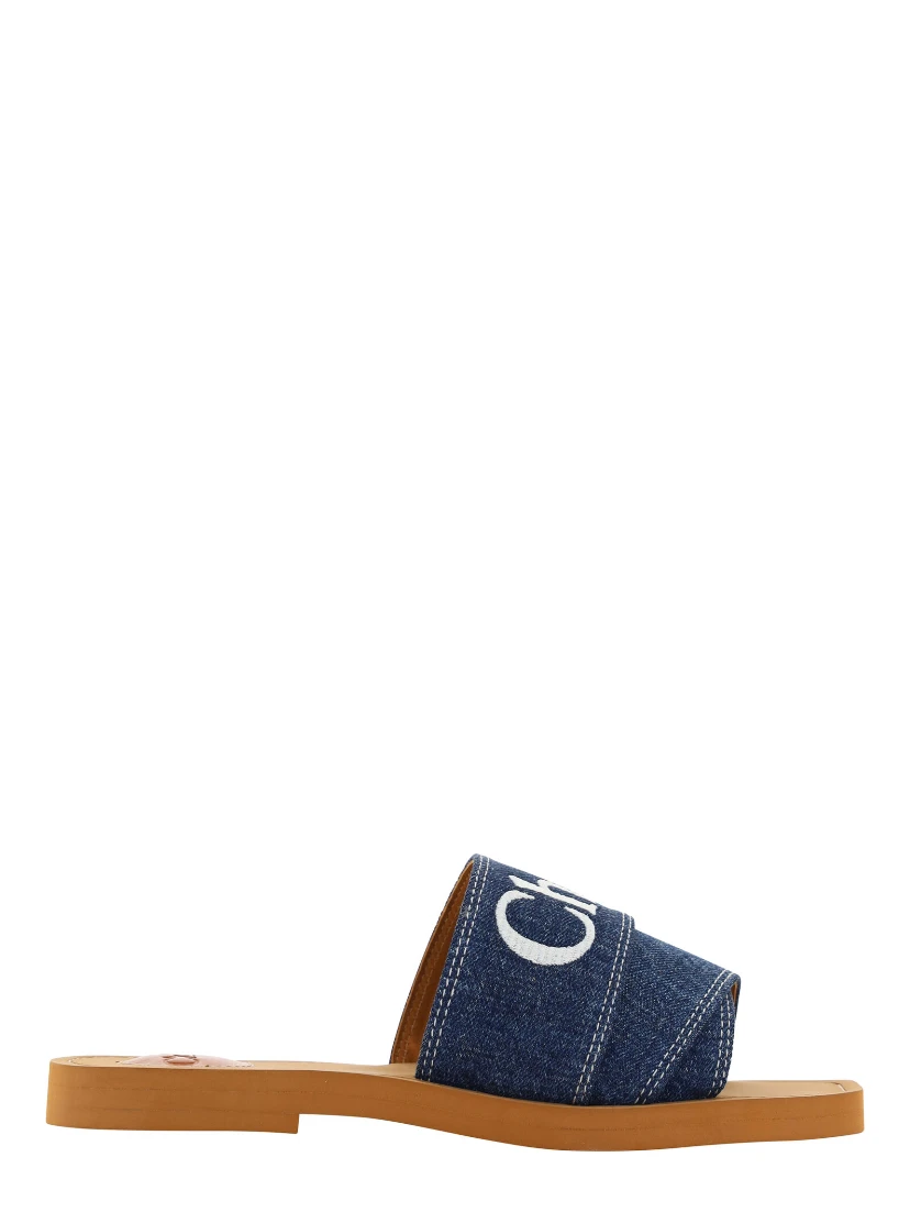 Denim Blue Cotton Slides Woody Sandals