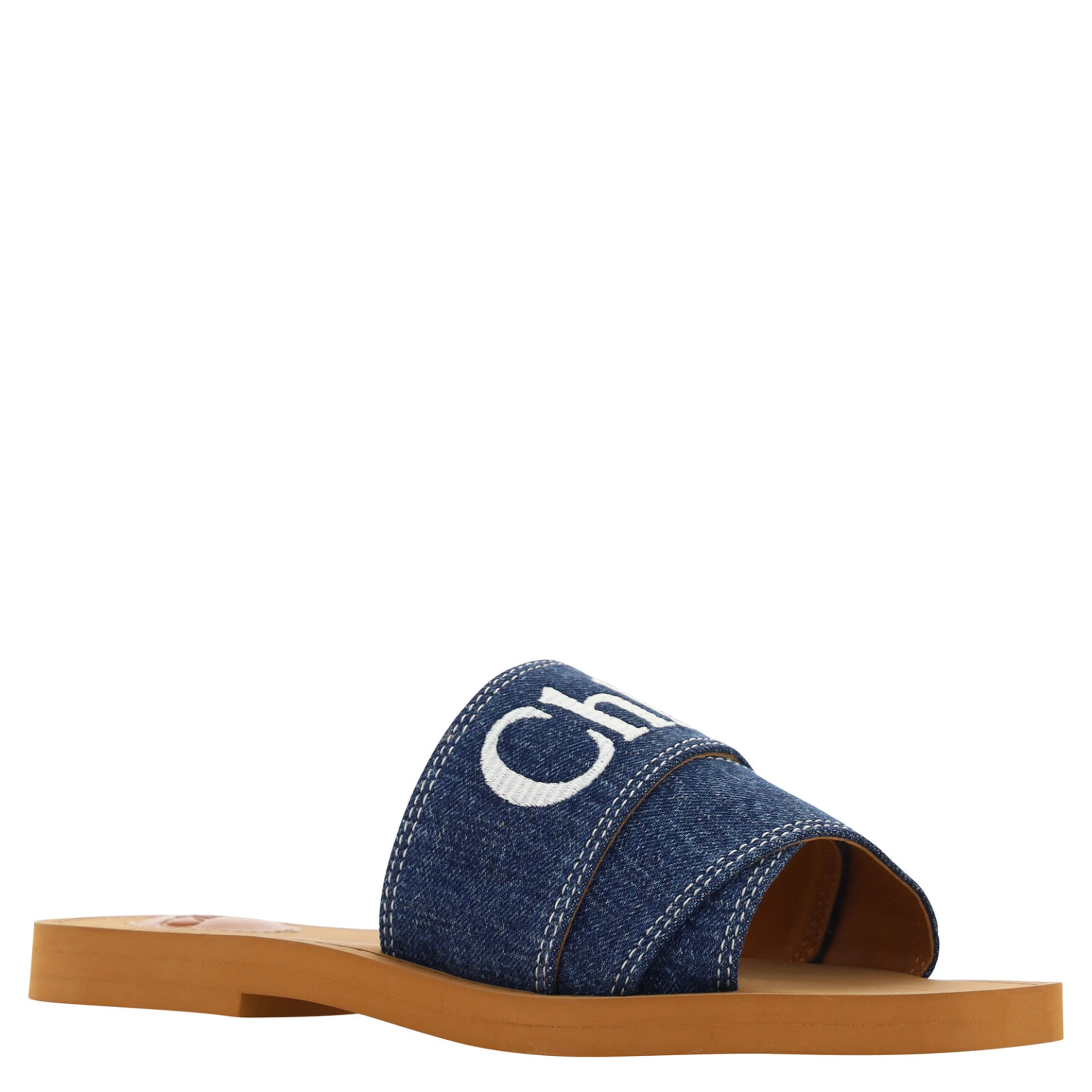 Denim Blue Cotton Slides Woody Sandals