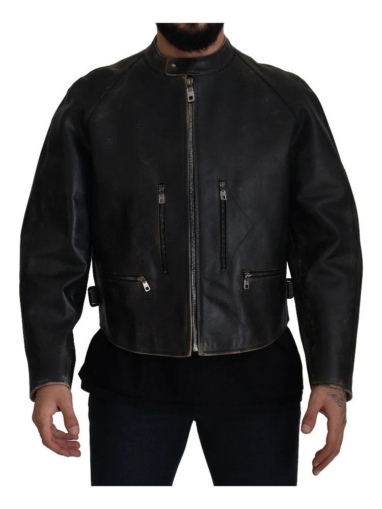 Black Leather Zipper Biker Coat Jacket alternative