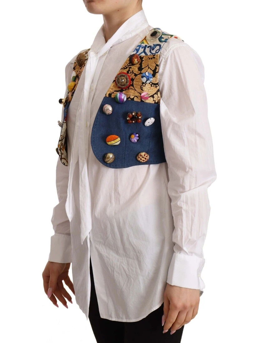 Multicolor Embellished Waist Coat Cotton Top