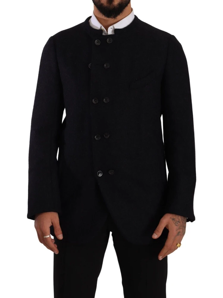 Gray Alpaca Button Down Men Coat Jacket