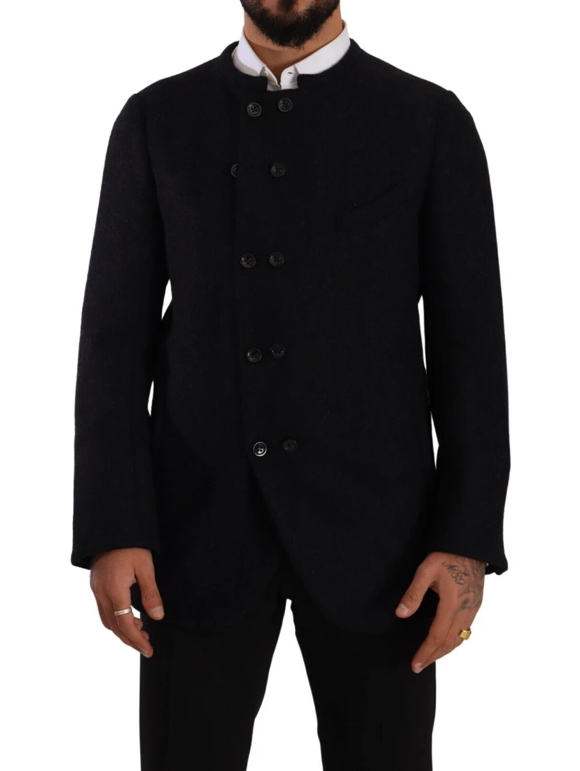 Gray Alpaca Button Down Men Coat Jacket