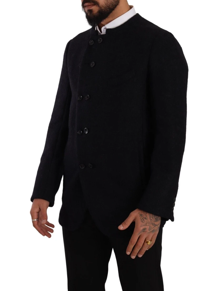Gray Alpaca Button Down Men Coat Jacket