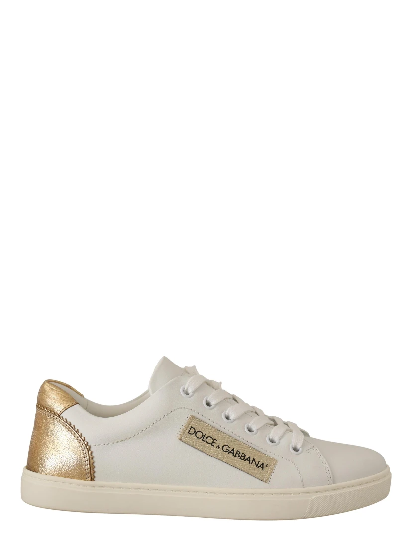 White Gold Leather Low Top Sneakers