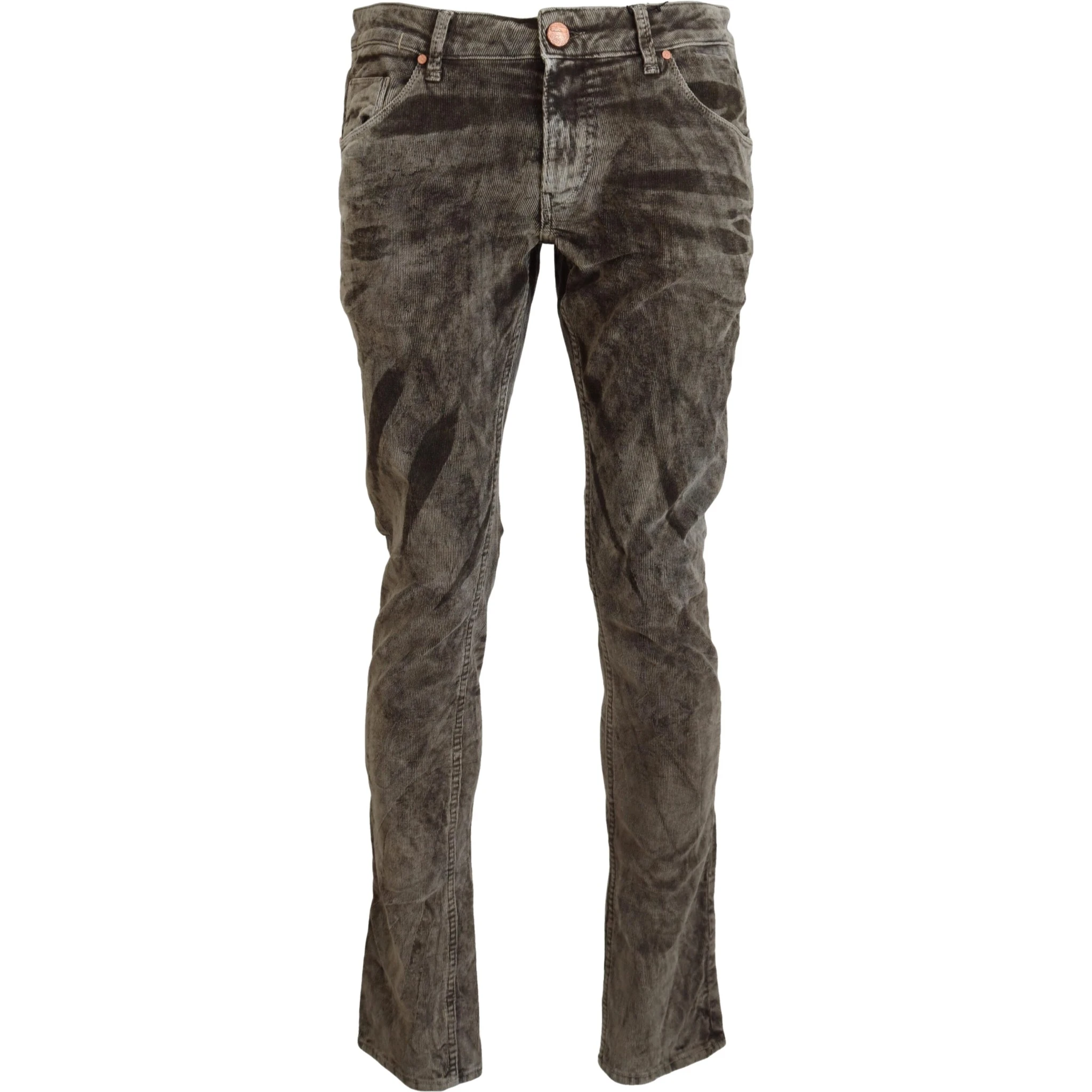 Gray Washed Cotton Corduroy Slim Fit Men Jeans