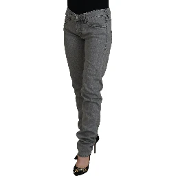 Gray Washed Cotton Skinny Women Casual Denim Jeans