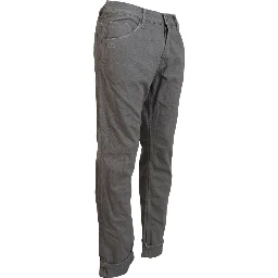 Gray Cotton Straight Fit Folded Hem Casual Denim Jeans