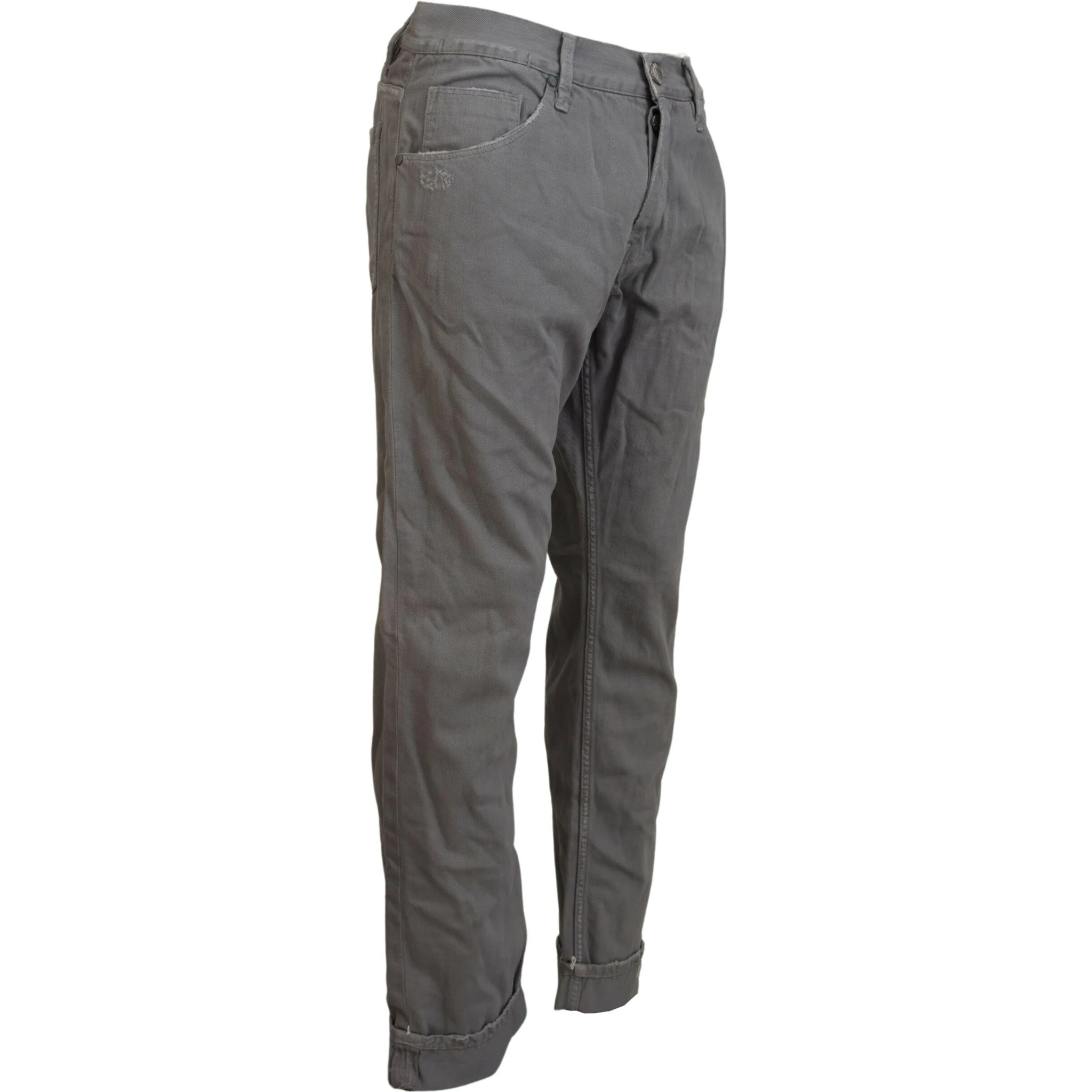 Gray Cotton Straight Fit Folded Hem Casual Denim Jeans