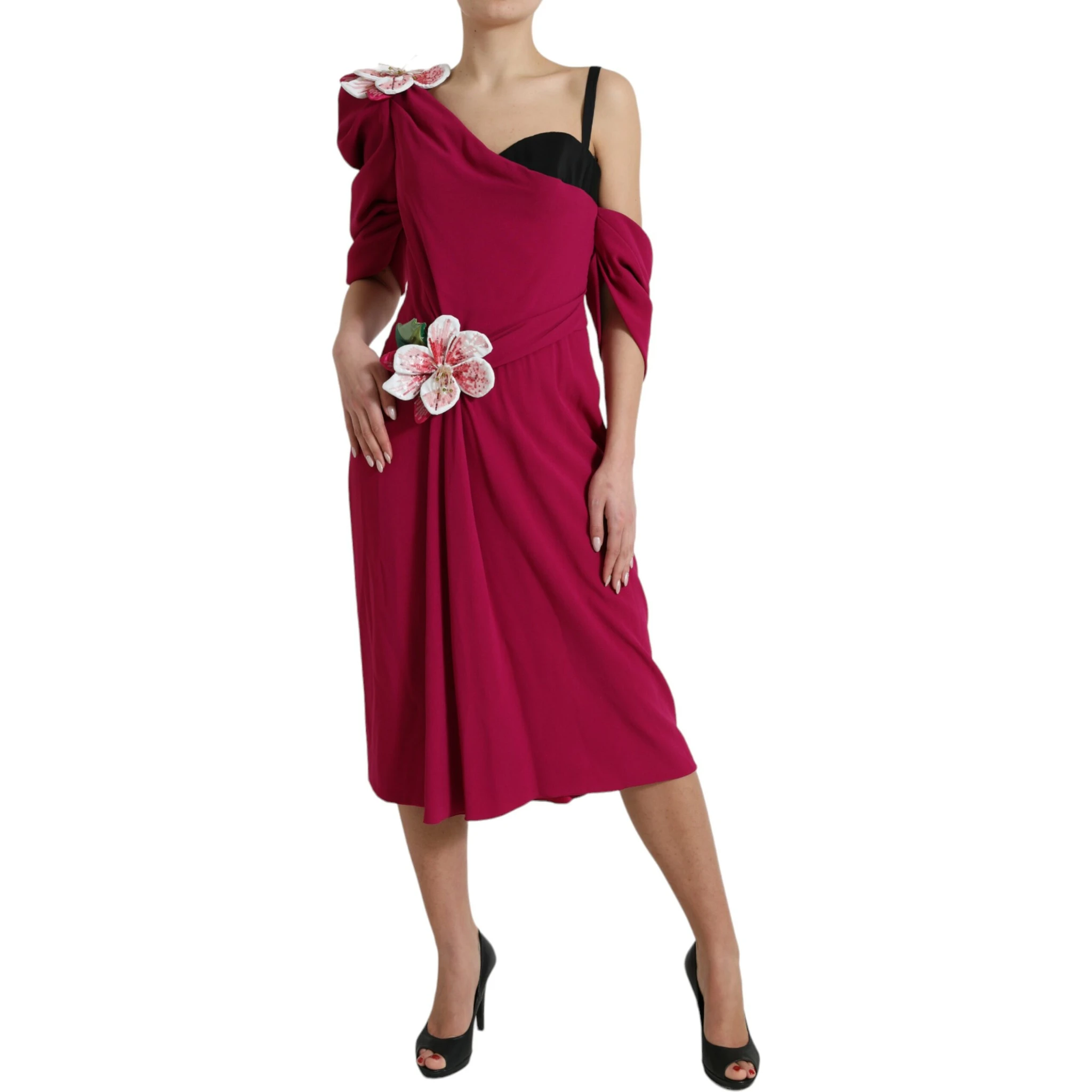Purple Flower Embellished One Shoulder Dress