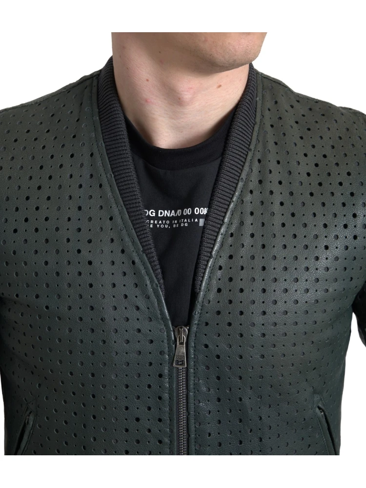 Green Perforated Leather Bomber Jacket alternative