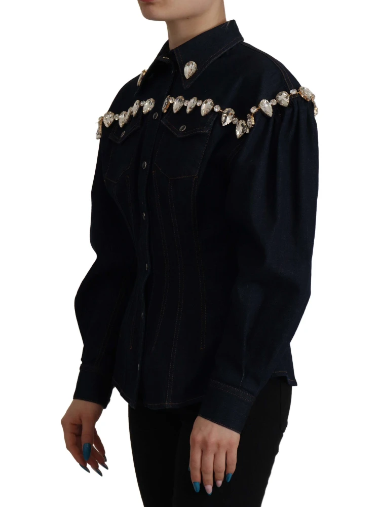 Blue Denim Crystal Embellish Cotton Jacket alternative