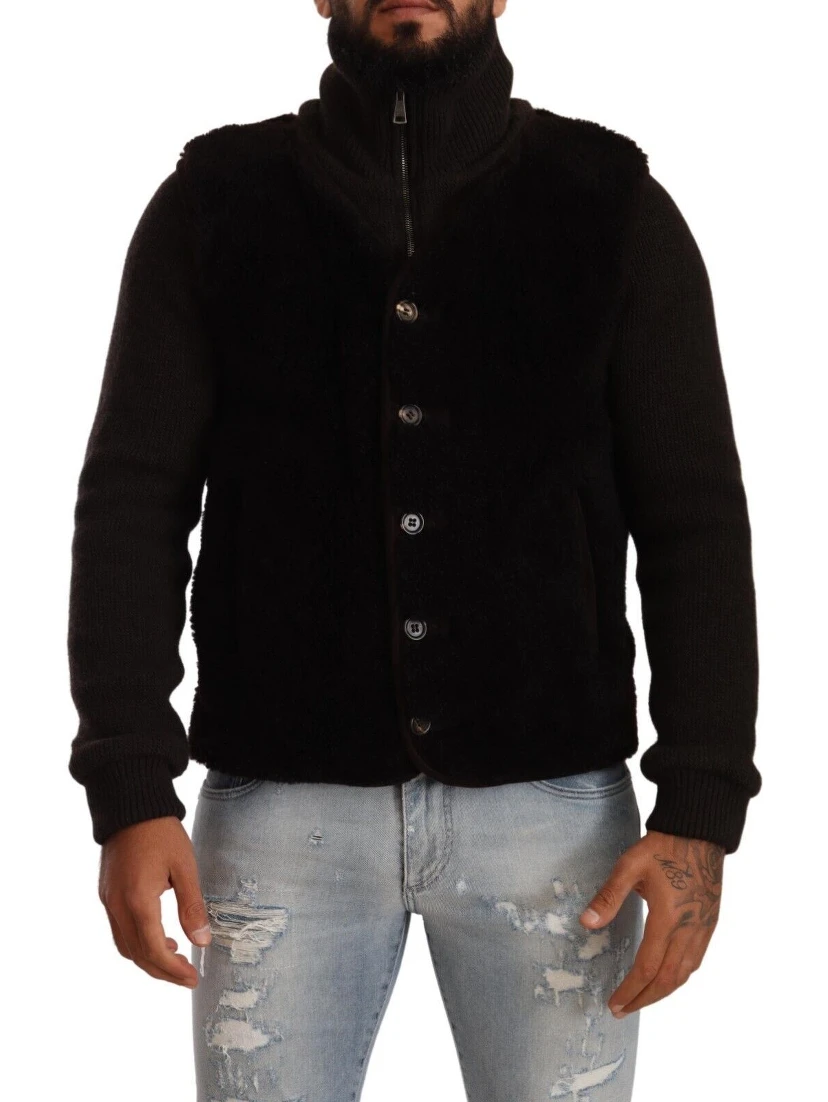 Black Leather Mens Turtle Neck Coat Jacket