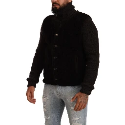 Black Leather Mens Turtle Neck Coat Jacket