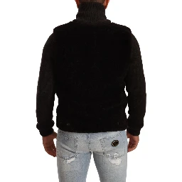 Black Leather Mens Turtle Neck Coat Jacket