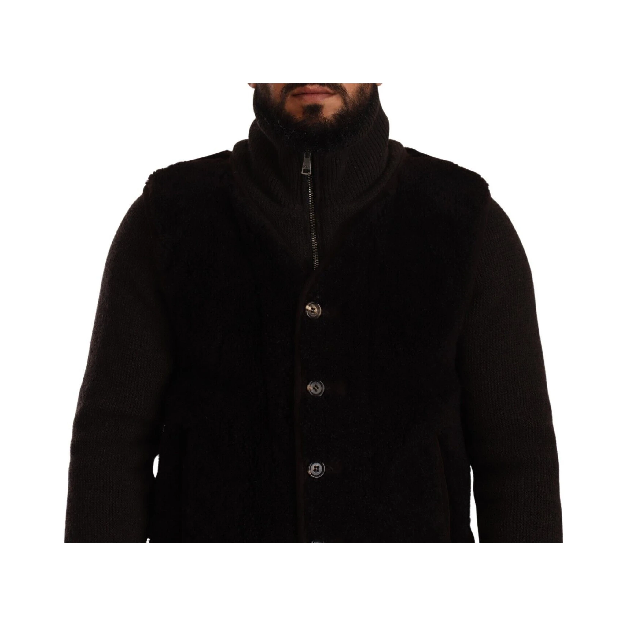 Black Leather Mens Turtle Neck Coat Jacket