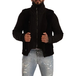 Black Leather Mens Turtle Neck Coat Jacket