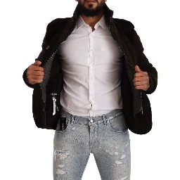 Black Leather Mens Turtle Neck Coat Jacket