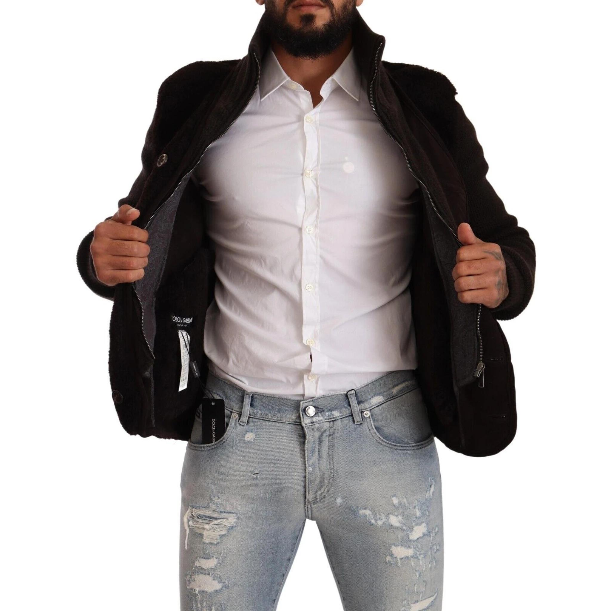 Black Leather Mens Turtle Neck Coat Jacket