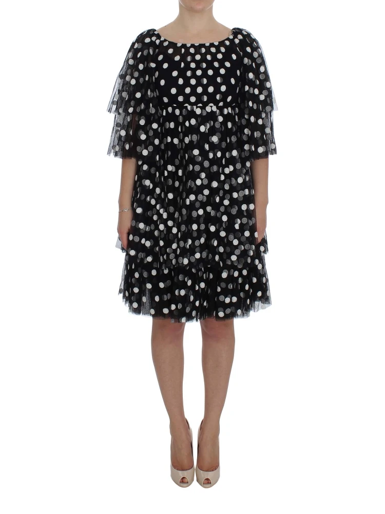 Black White Polka Dotted Ruffled Dress
