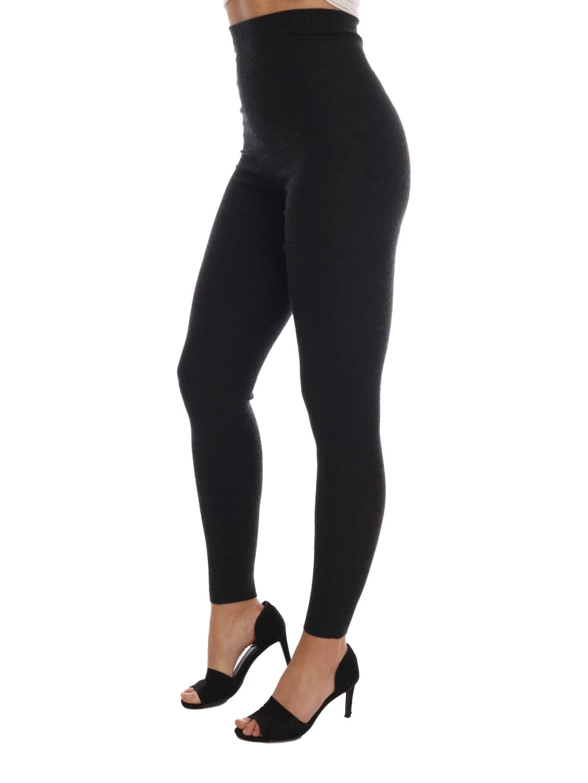 Gray Cashmere Ribbed Stretch Tights