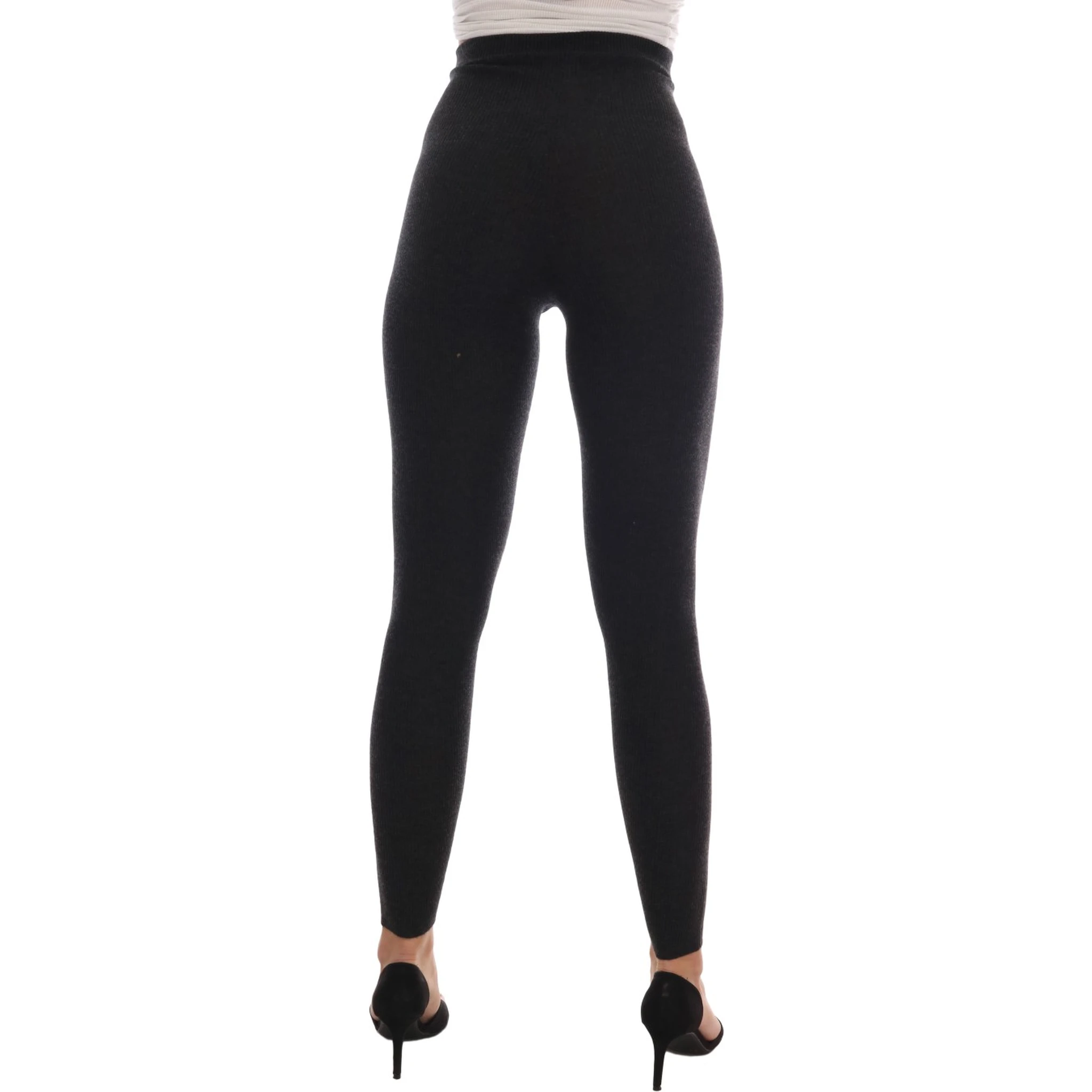 Gray Cashmere Ribbed Stretch Tights