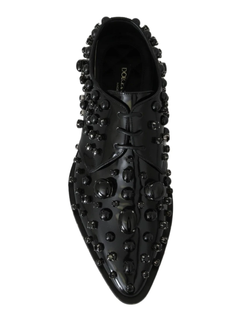 Black Leather Crystals Dress Broque Shoes