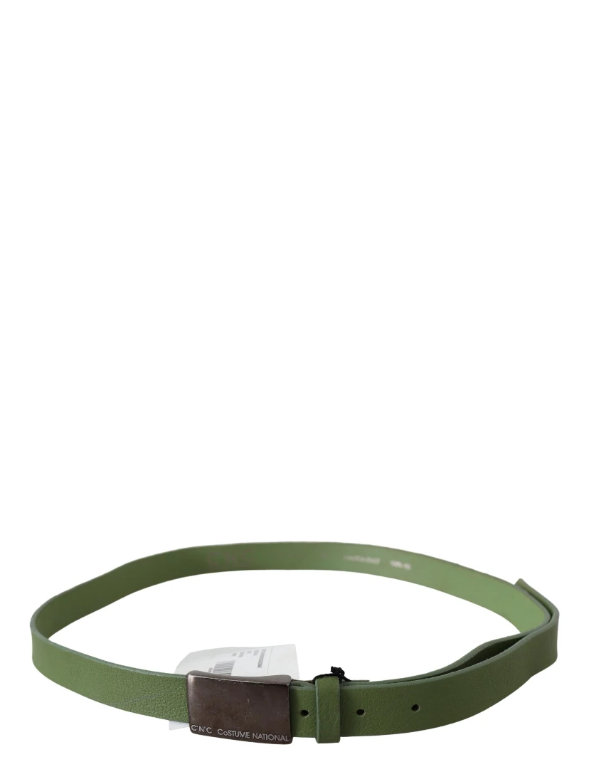 Green Leather Silver Buckle Waist Men Belt