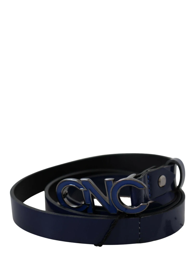 Blue Leather Logo Skinny Fashion  Belt