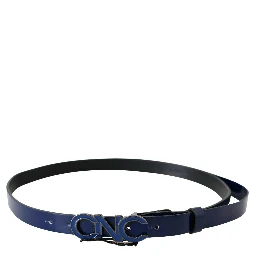 Blue Leather Logo Skinny Fashion  Belt