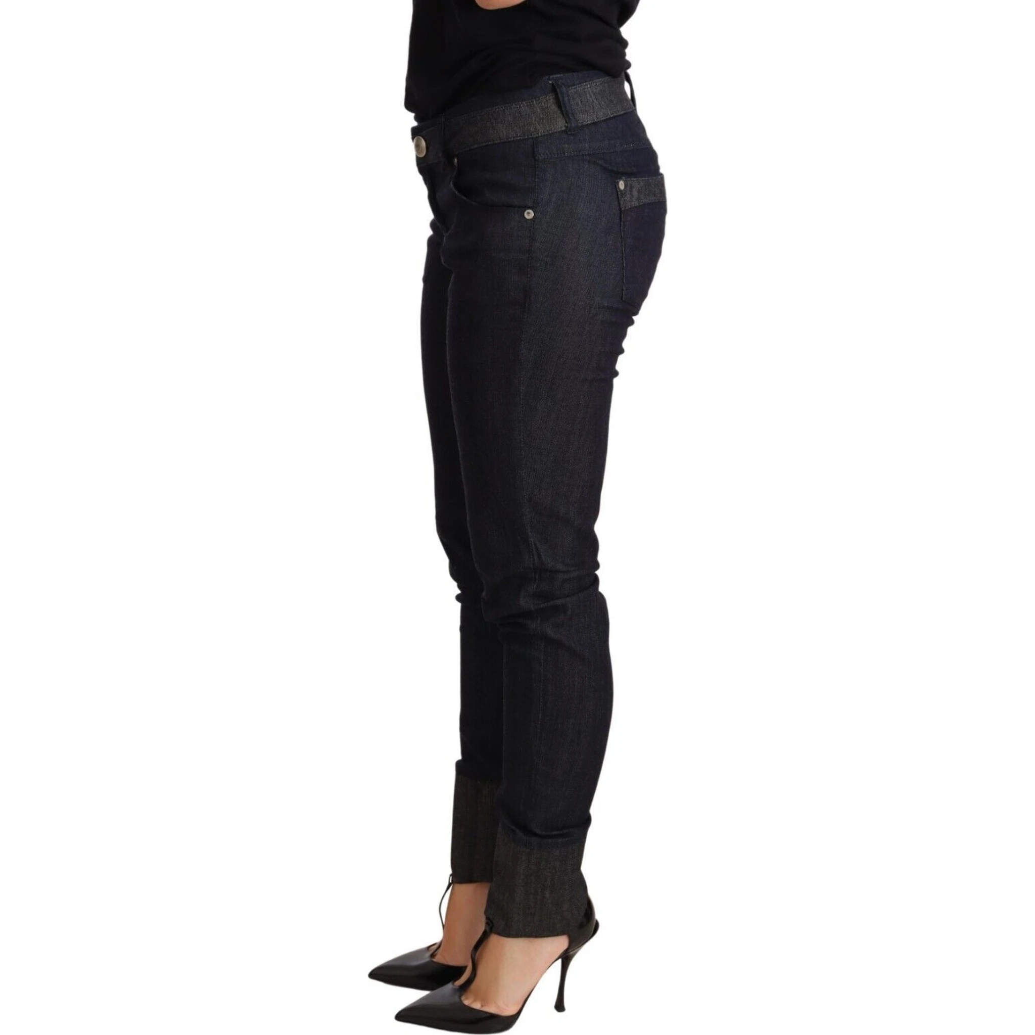Blue Skinny Folded Hem Denim Trouser Cotton Jeans