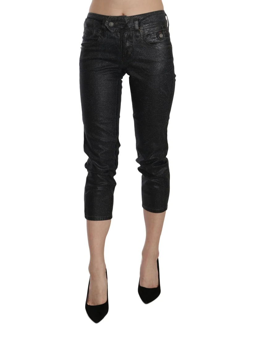 Black Washed Mid Waist Slim Leg Cropped Denim Pants