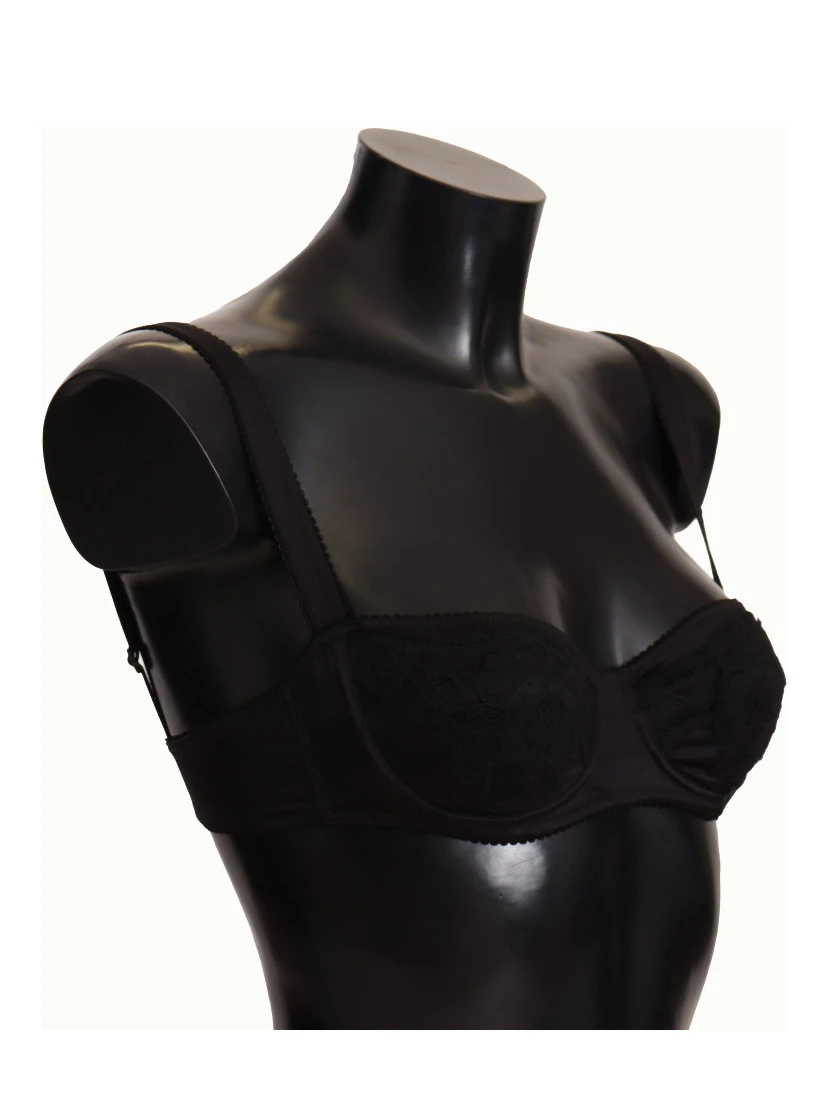 Black Polka Dot Satin Lace Balconette Bra