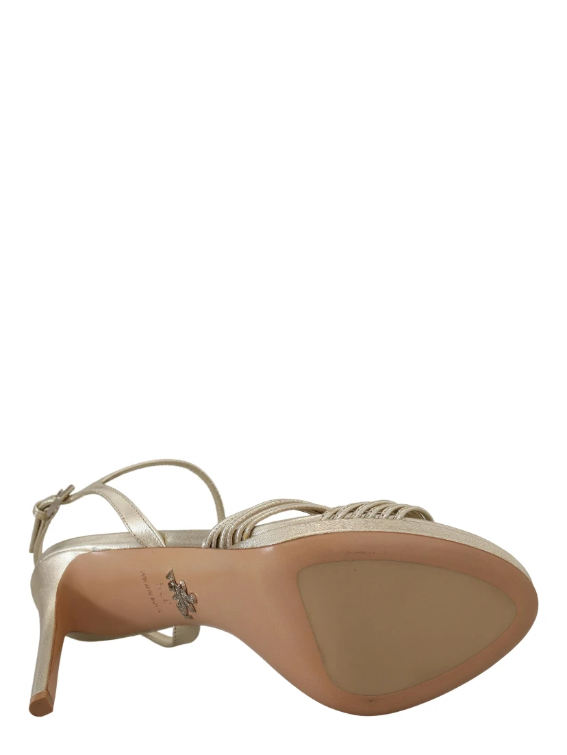 Gold Leather Sandals Ankle Strap Heels Stiletto Sandal