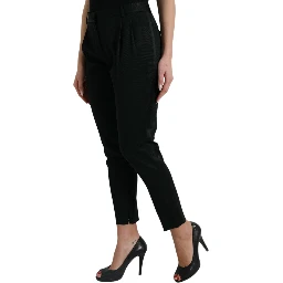 Black Wool High Waist Cropped Tapered Pants